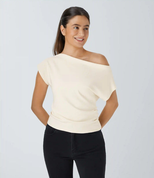 Off Shoulder Short Sleeve Ruched Casual Top
