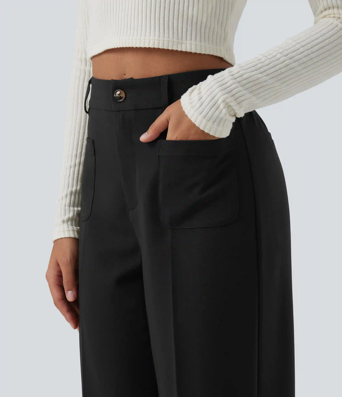 High Waisted Straight Leg Work Pants with Pockets