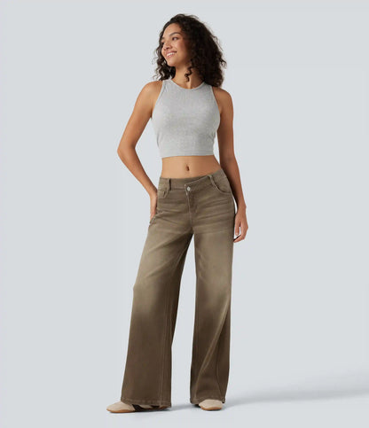 Low Rise Asymmetric Wide Leg Colorful Casual Jeans with Pockets