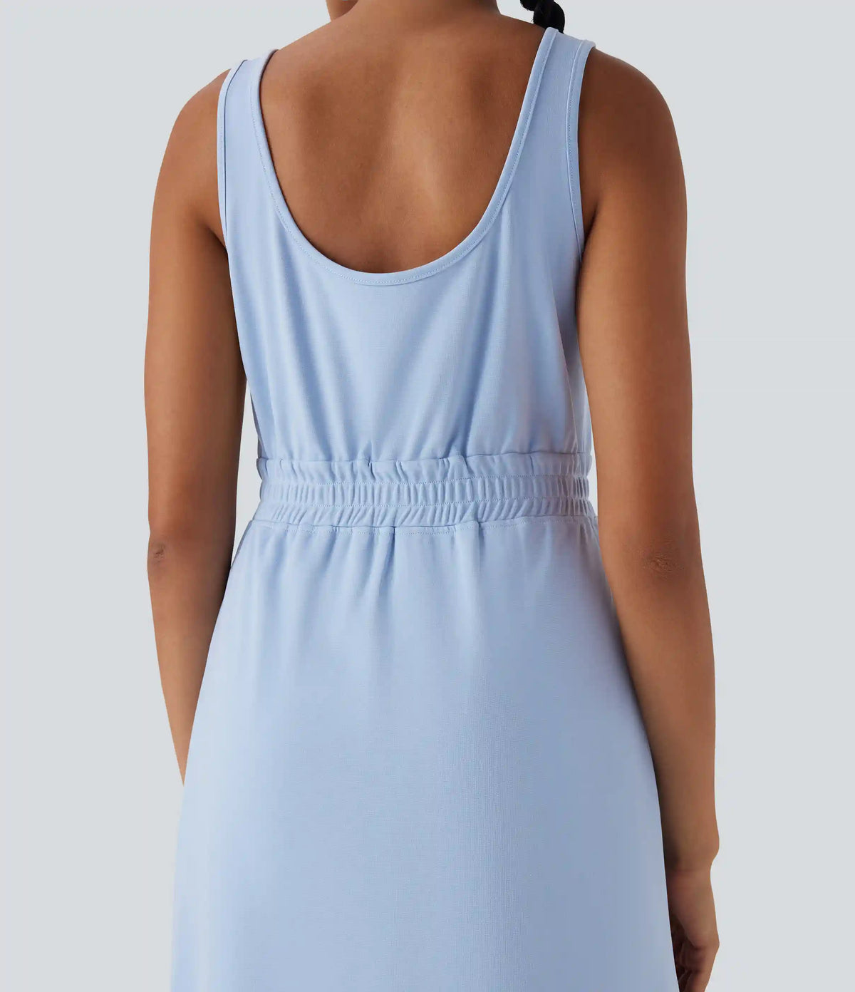 U Neck Zipper Split Knee Length Hiking Active Dress