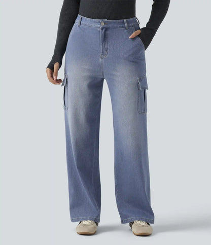 Halara Flex™ Mid Rise Straight Leg Casual Cargo Jeans with Pockets