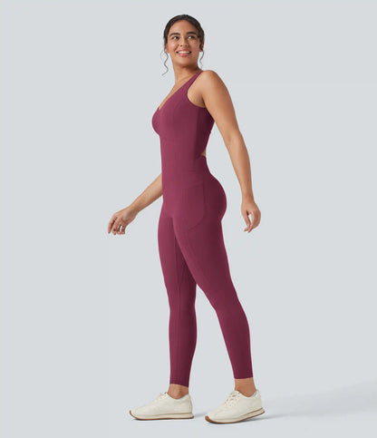 Halara UltraSculpt™ V Neck Tummy Control Butt Lifting Workout Jumpsuit with Pockets
