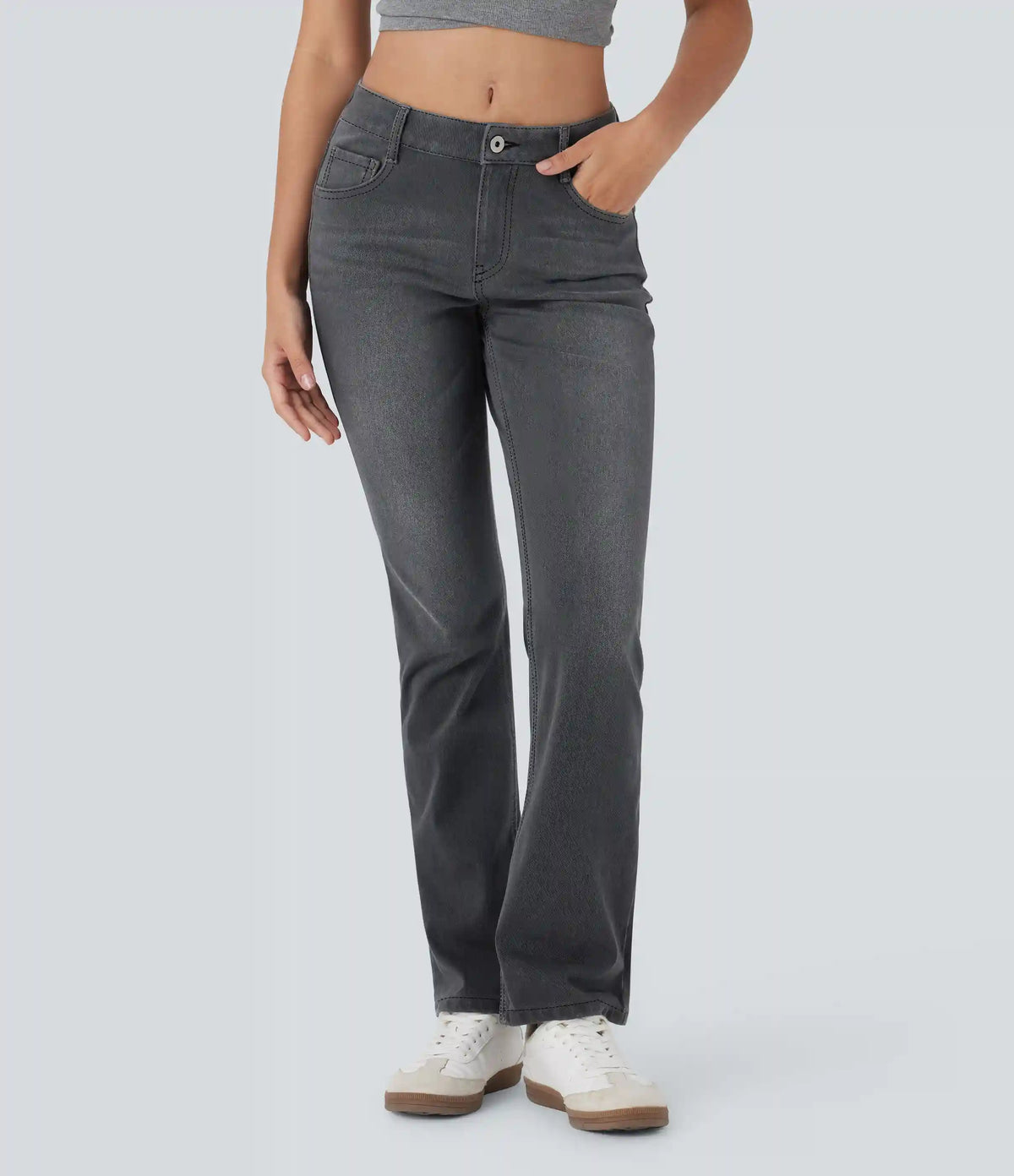 Halara Flex™ Low Rise Zipper Pockets Washed Casual Bootcut Jeans