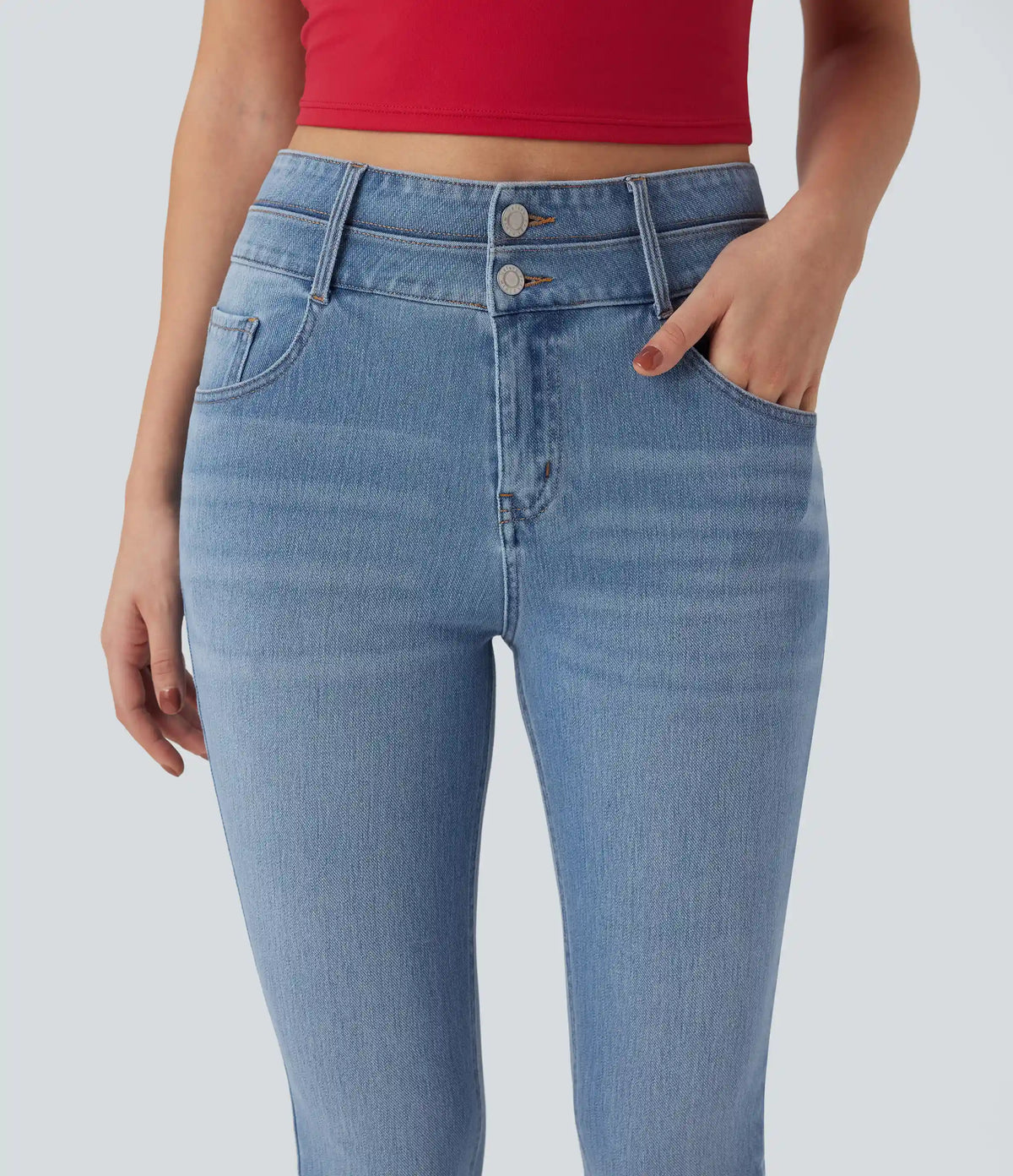 Halara Flex™ Mid Rise Double Waistband Casual Slim Jeans with Pockets