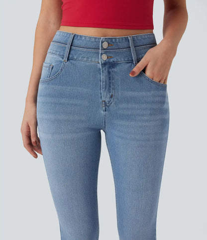 Halara Flex™ Mid Rise Double Waistband Casual Slim Jeans with Pockets