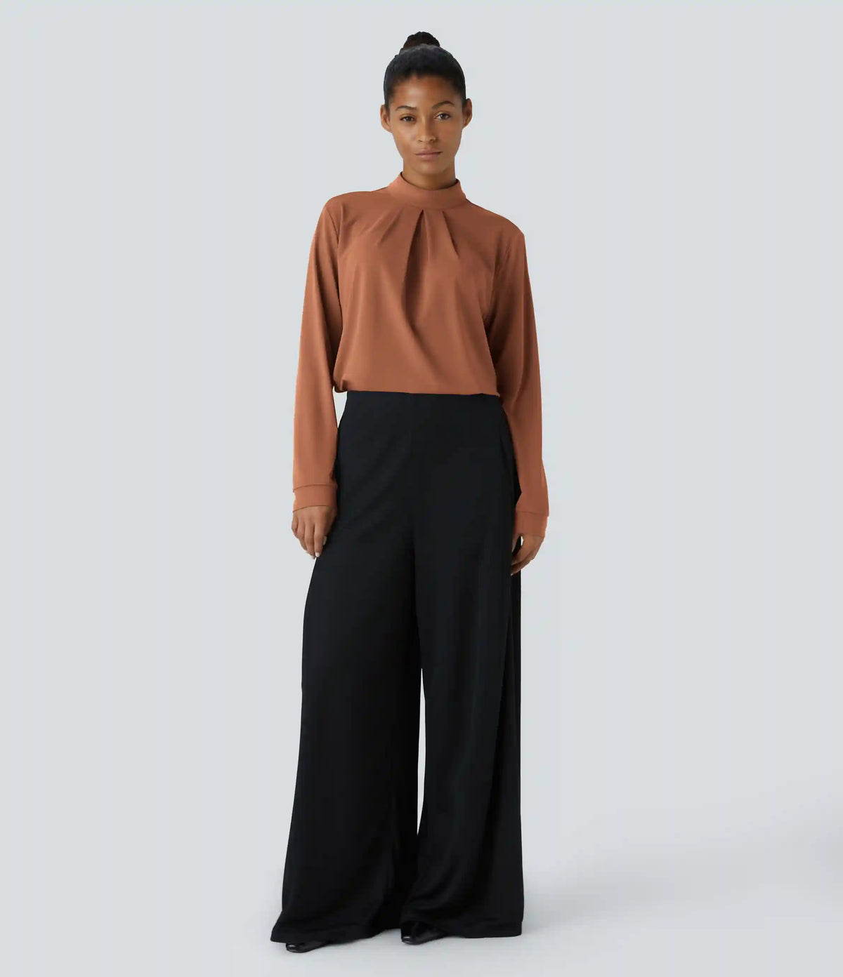 Stand Collar Back Long Sleeve Work Blouse