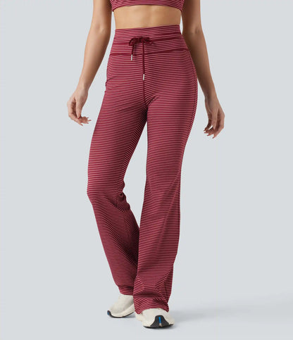 High Waisted Drawstring Stripe Flare Yoga Pants with Pockets