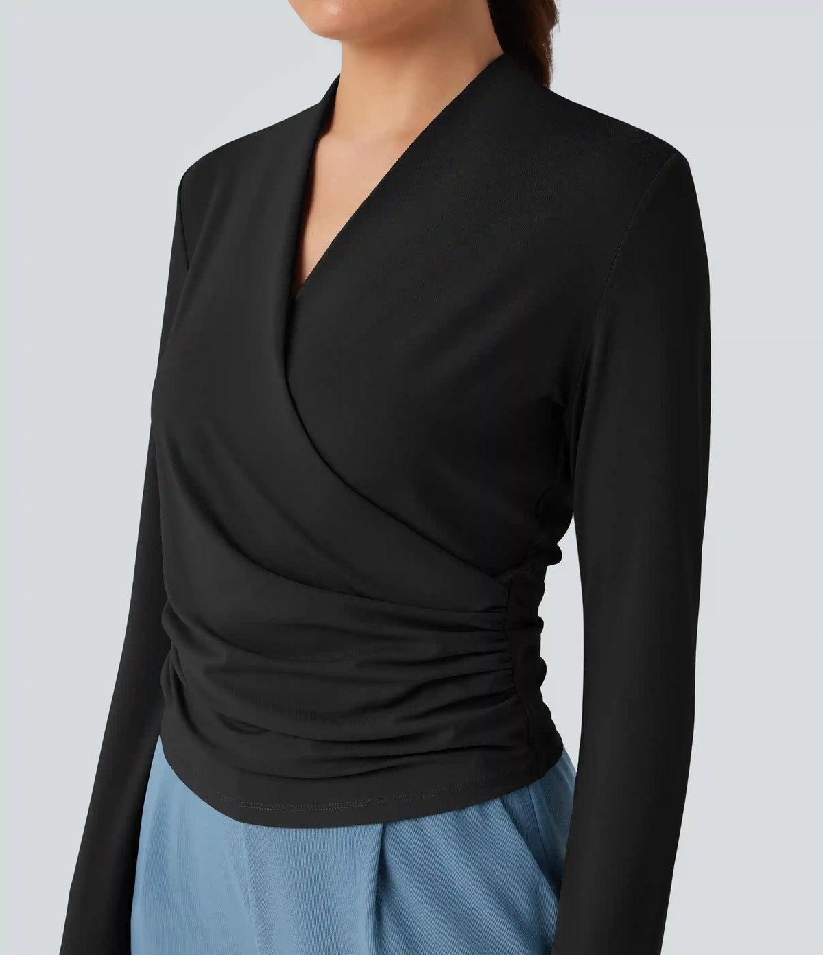 V-neck Long Sleeve Ruched Work Top