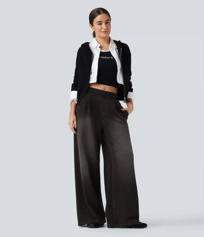 Halara Flex™ Mid Rise Wide Leg Flare French Terry Casual Sweatpants Jeans with Pockets