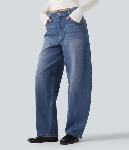 Halara Flex™ Mid Rise Barrel Leg Washed Casual Jeans with Pockets