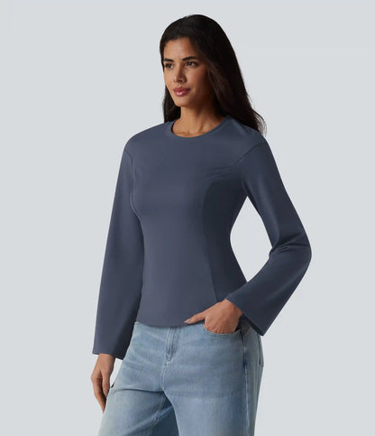 Round Neck Bell Long Sleeve Casual Top