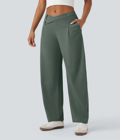 Halara Flex™ DayStretch Asymmetric Mid Rise Barrel Leg Work Pants with Pockets