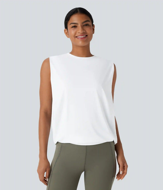 Round Neck Ruched Cool Touch Yoga Tank Top-UPF50+
