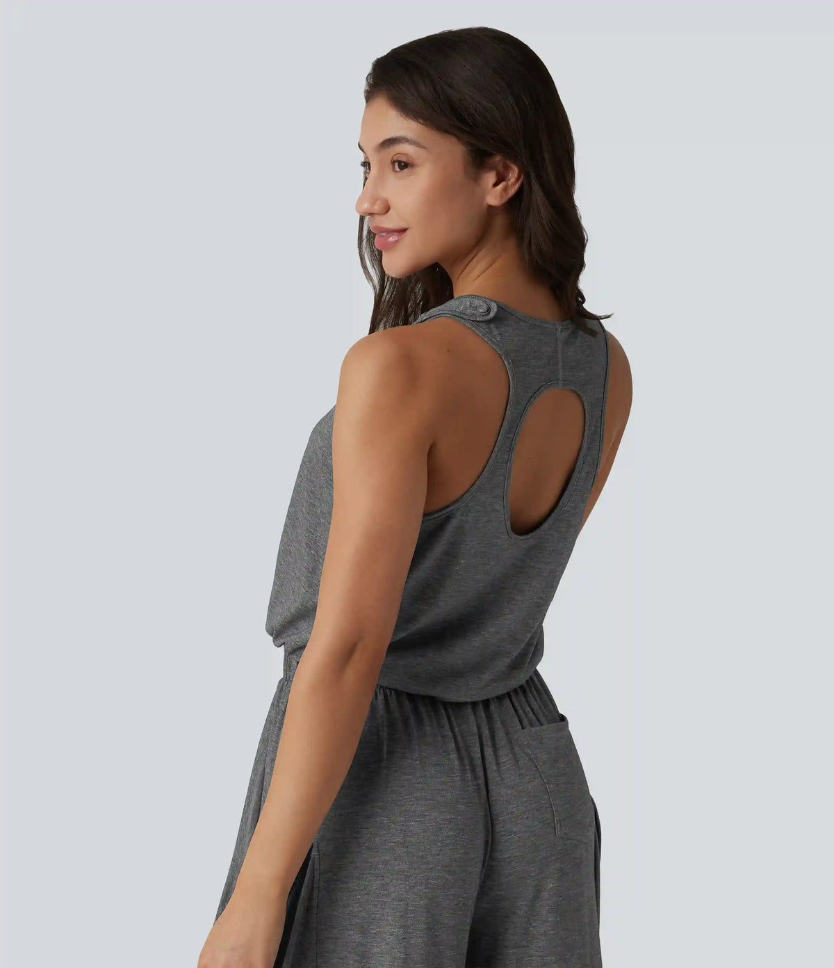 Sleeveless Cut Out Wide Leg Casual Jumpsuit with Pockets-Easy Peezy Edition