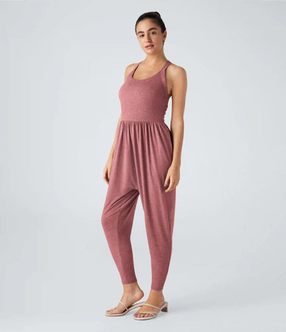 U Neck Pocket Harem Casual Jumpsuit-Easy Peezy Edition