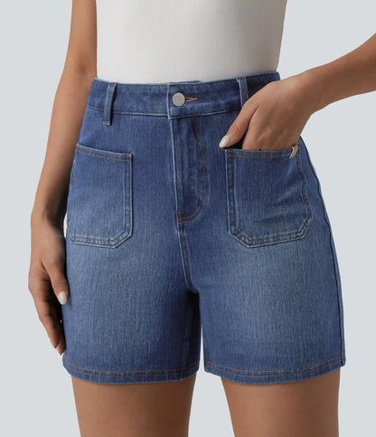 Halara Flex™ High Waisted Washed Denim Casual Shorts 4'' with Pockets