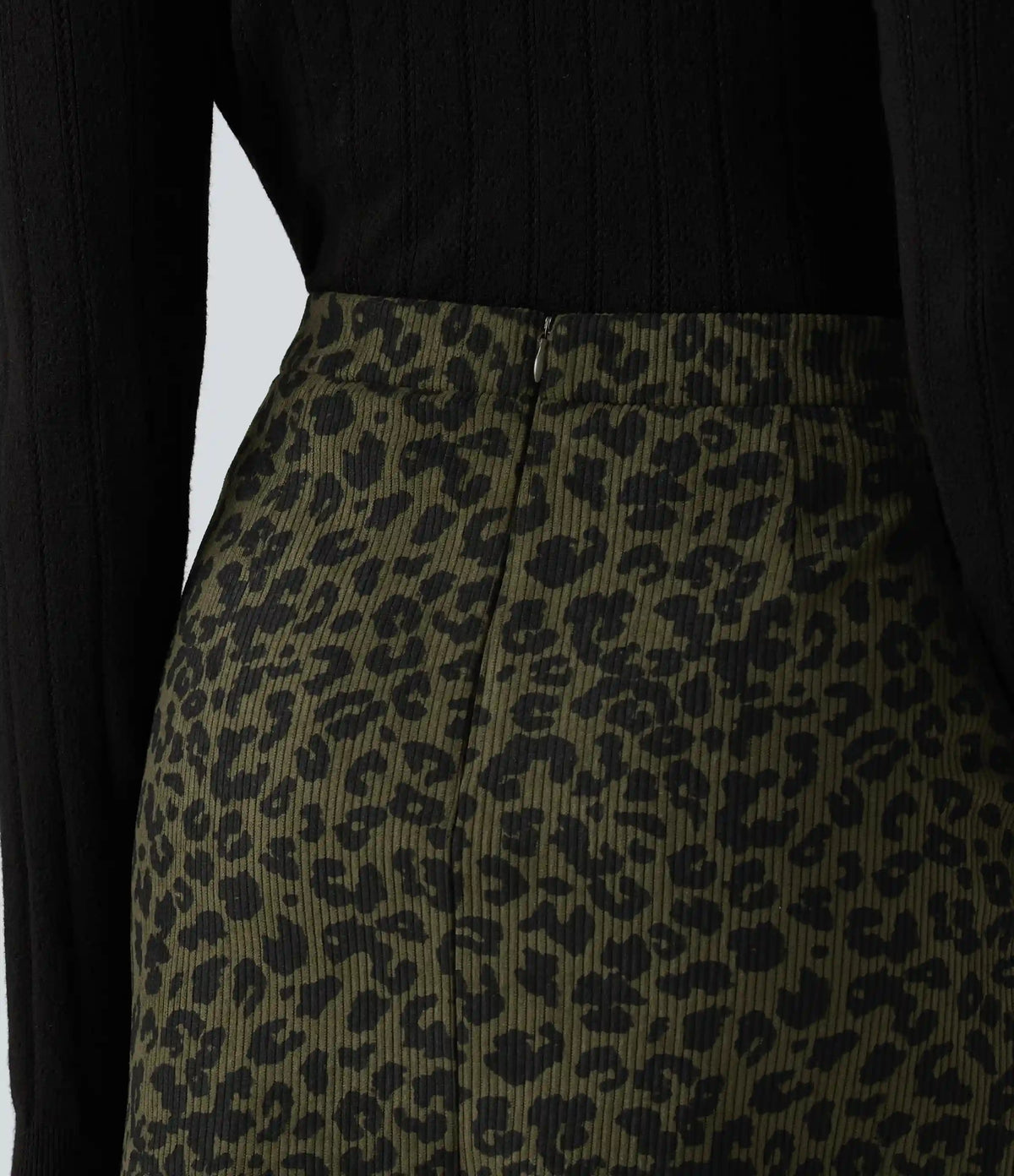 High Waisted Leopard Print Corduroy Casual Mini Skirt with Built-in Shorts and Pockets