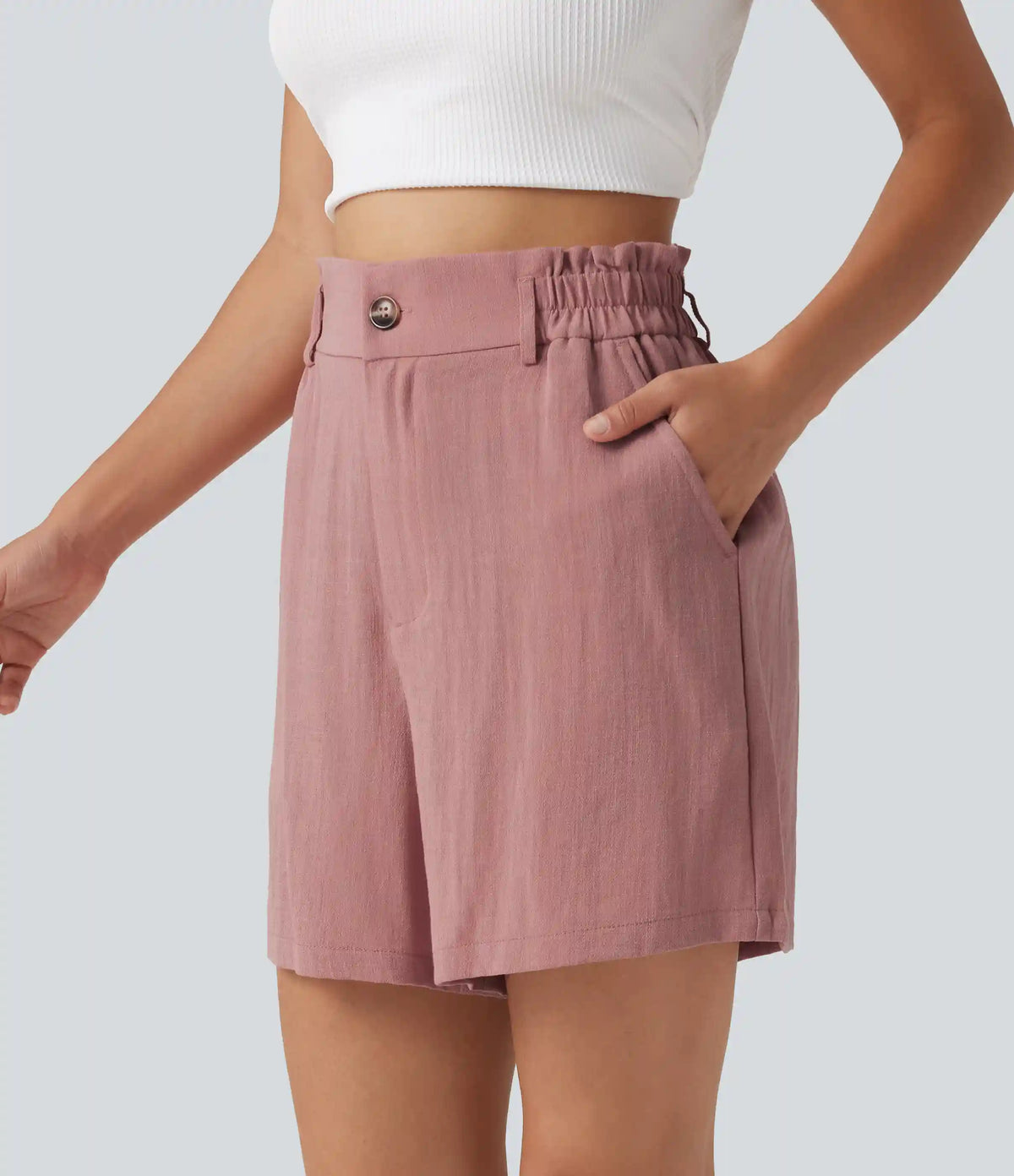 High Waisted Casual Linen-Feel Shorts 5“ with Pockets