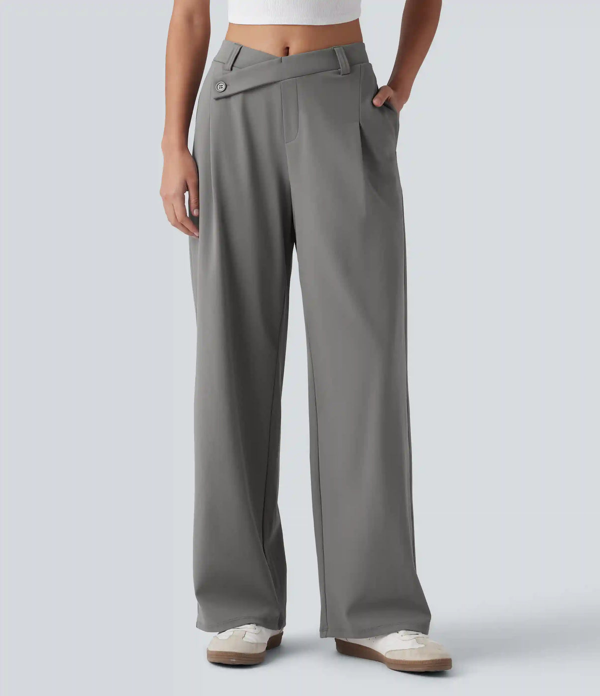 Halara Flex™ DayStretch Asymmetric Mid Rise Work Baggy Pants with Pockets