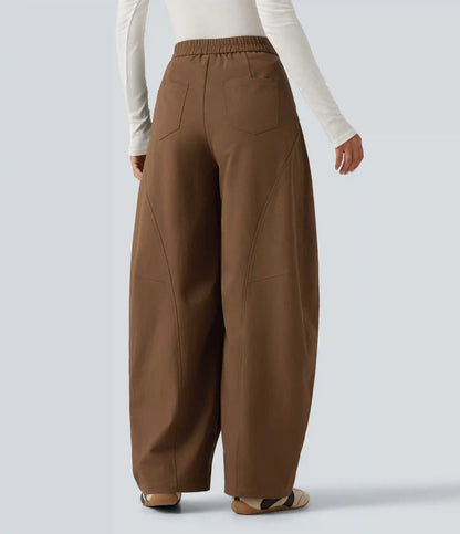 Mid Rise Asymmetric Baggy Casual Pants with Pockets