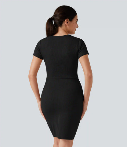Short Sleeve Bodycon Tulip Hem Mini Casual Dress