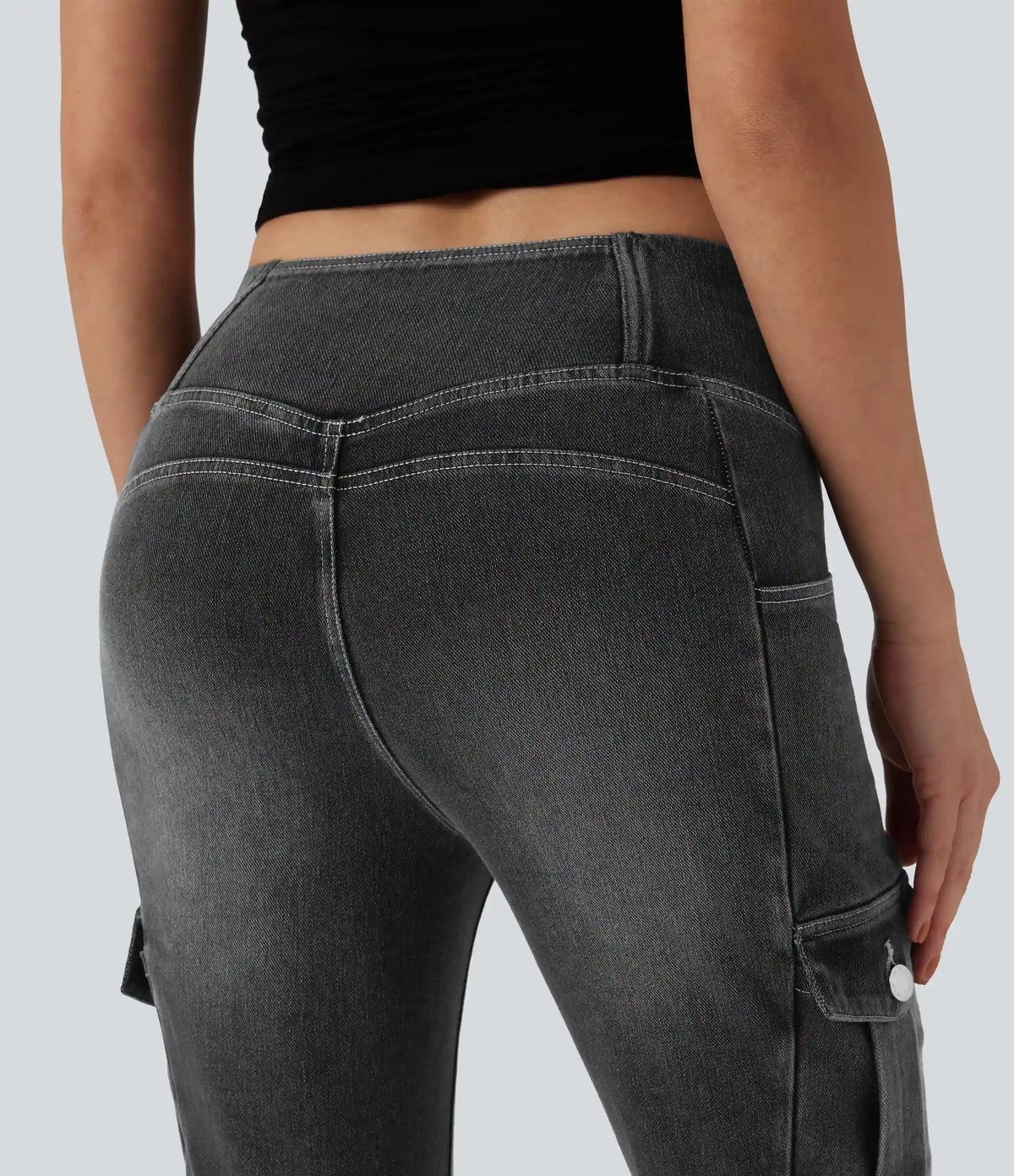 Halara Flex™ Mid Rise Crossover Denim Bootcut Casual Leggings with Pockets