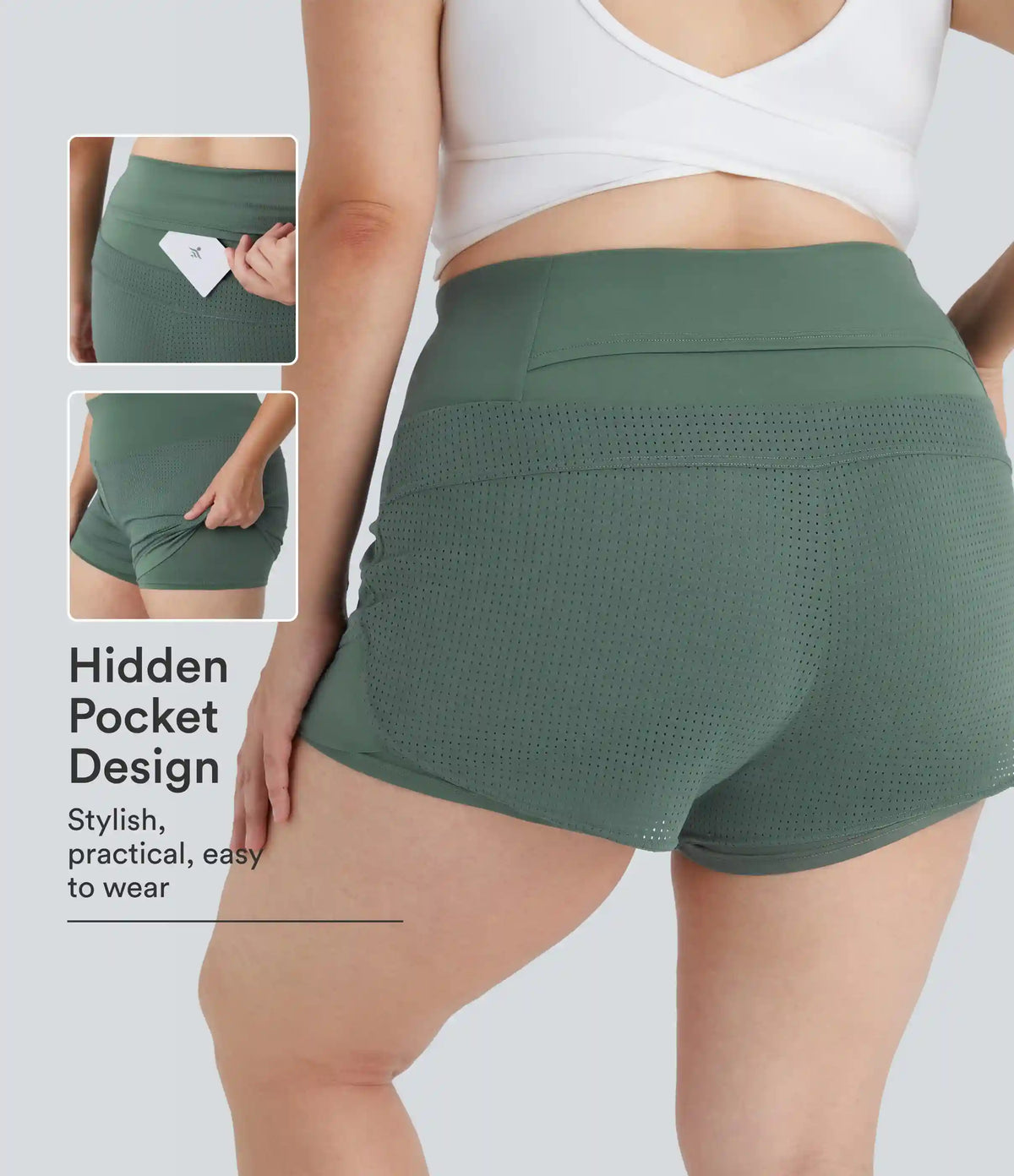 High Waisted Back Waistband Pocket 2-in-1 Yoga Plus Size Shorts