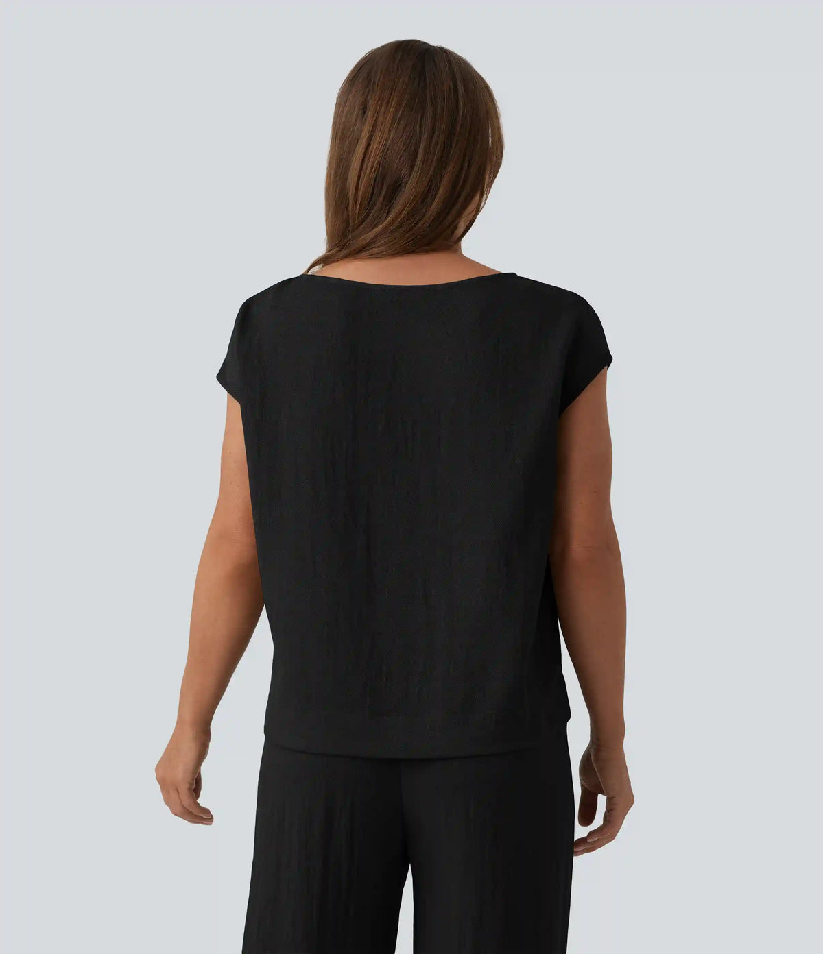 Round Neck Batwing Sleeve Casual Linen-Feel Top