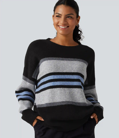 Round Neck Long Sleeve Striped Casual Sweater