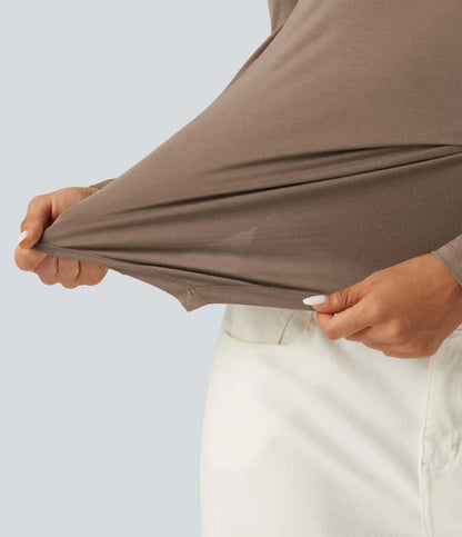 Boat Neck Long Sleeve Tie Side Asymmetric Hem Casual T-Shirt
