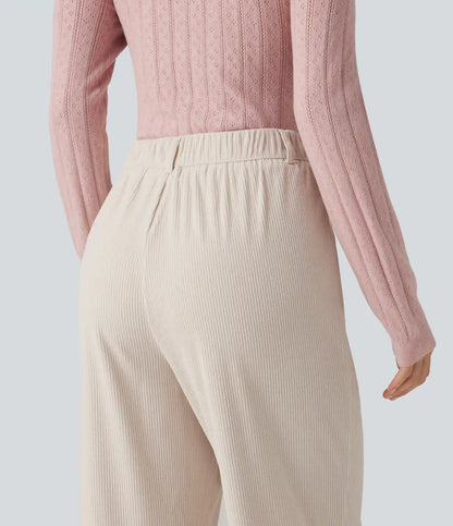 Mid Rise Straight Leg Corduroy Casual Pants with Pockets