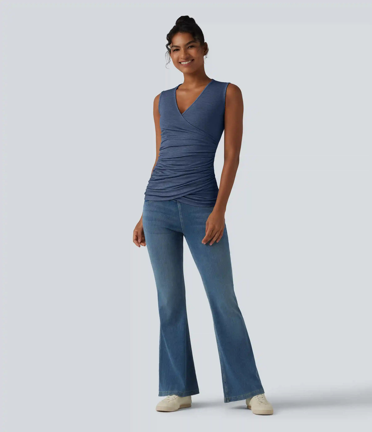V Neck Crossvoer Ruched Casual Tank Top