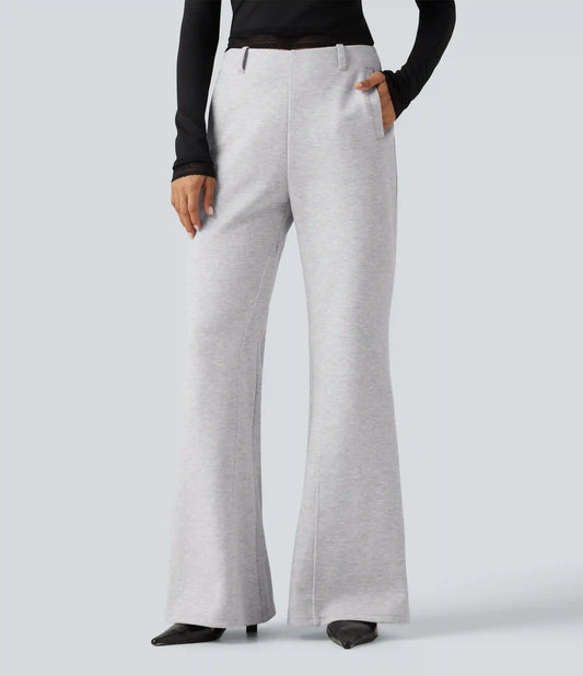 Mid Rise Flare Casual Cotton Sweatpants with Pockets