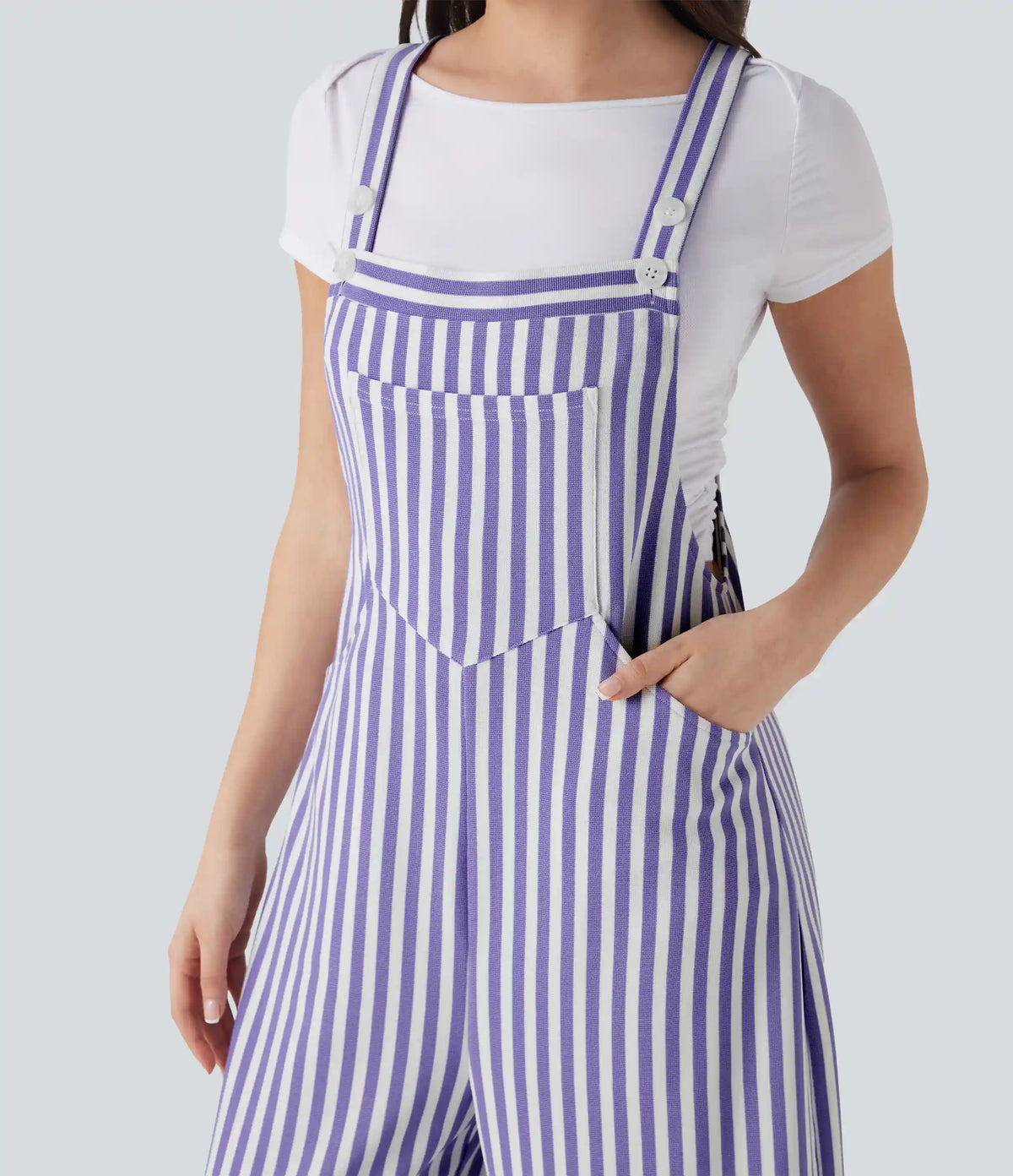 Pockets Stripe Waffle Overalls