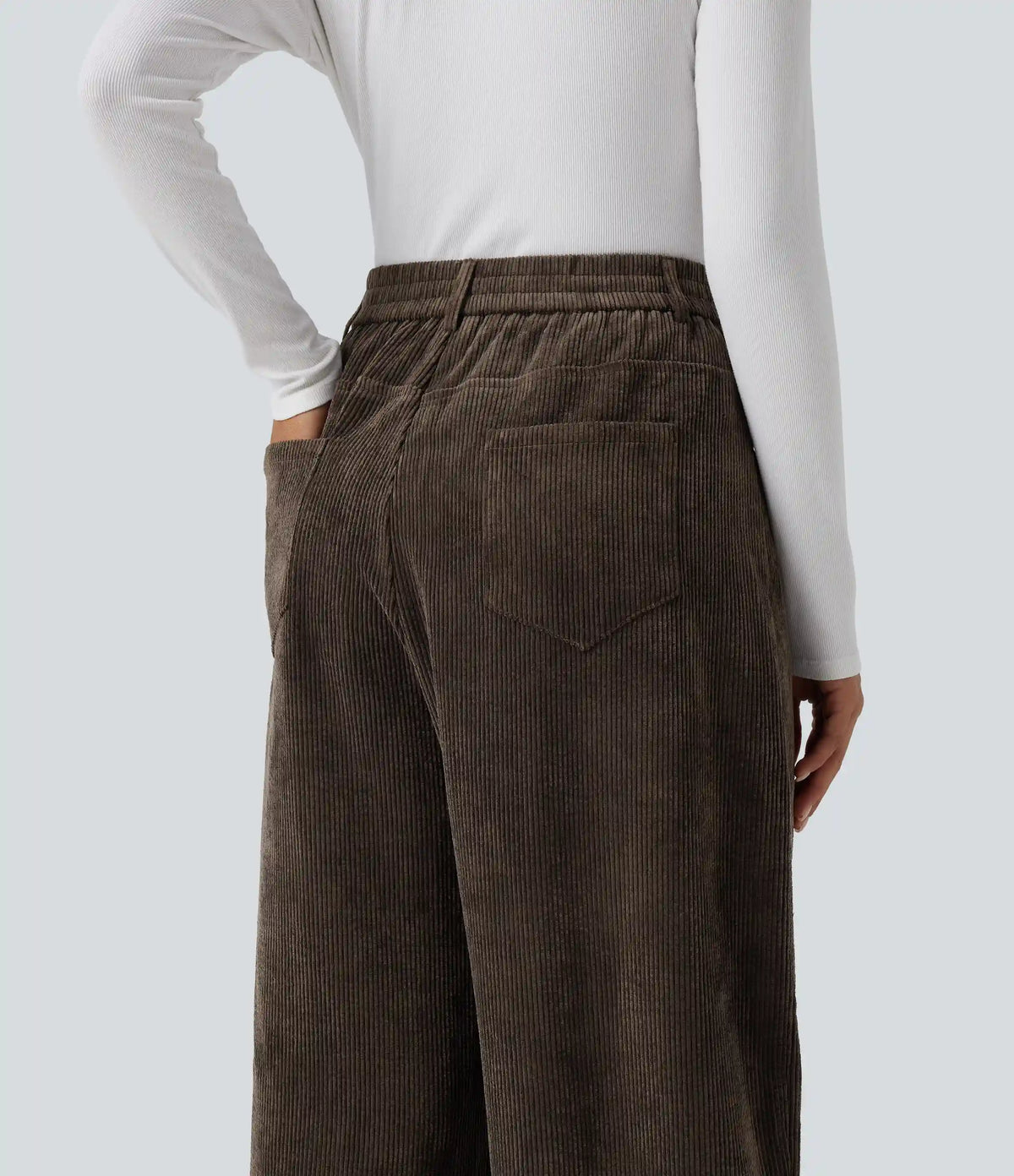 High Waisted Barrel Leg Corduroy Casual Pants with Pockets