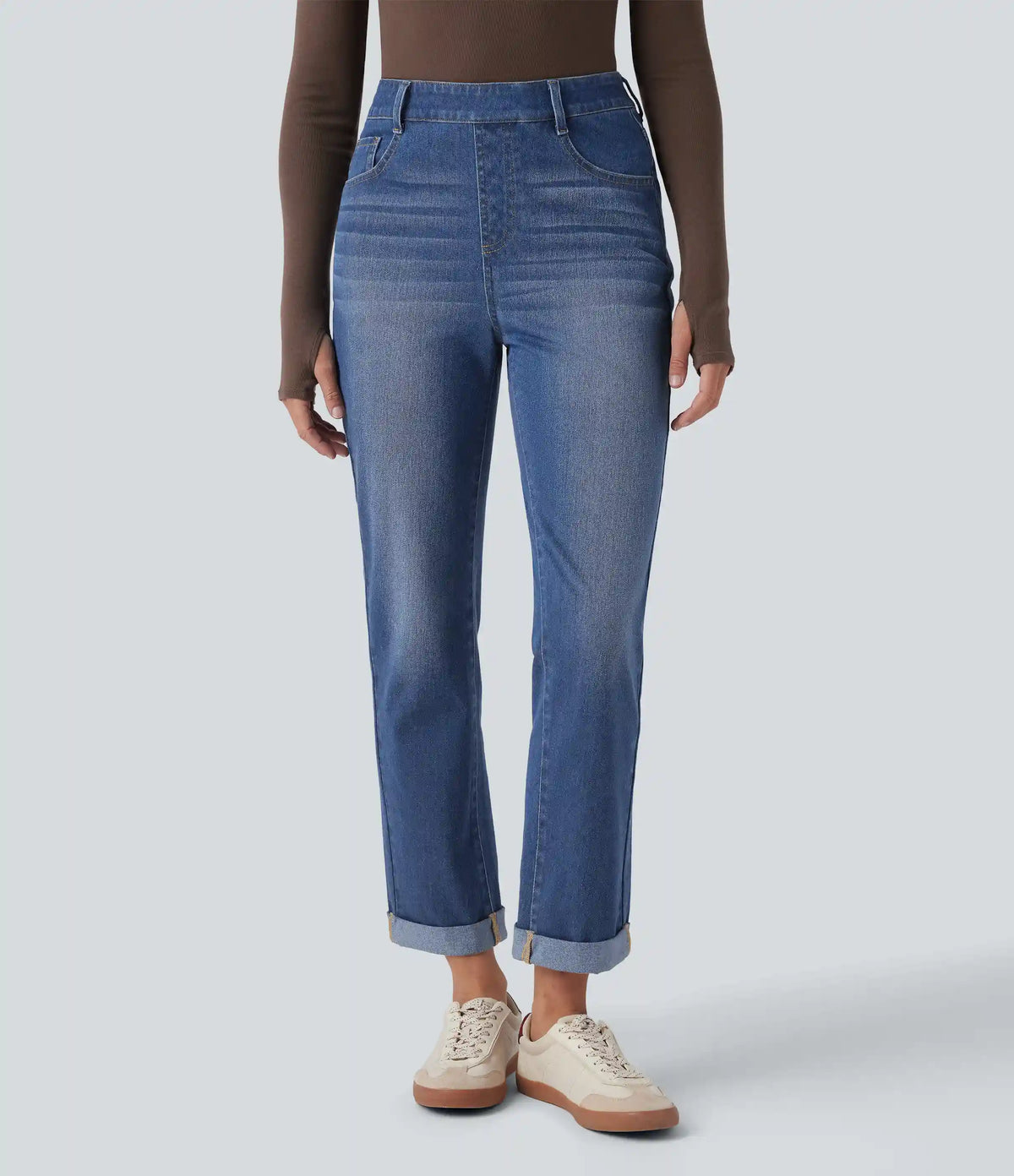 Halara Flex™ High Waisted Rolled Hem Casaul Slim Jeans with Pockets