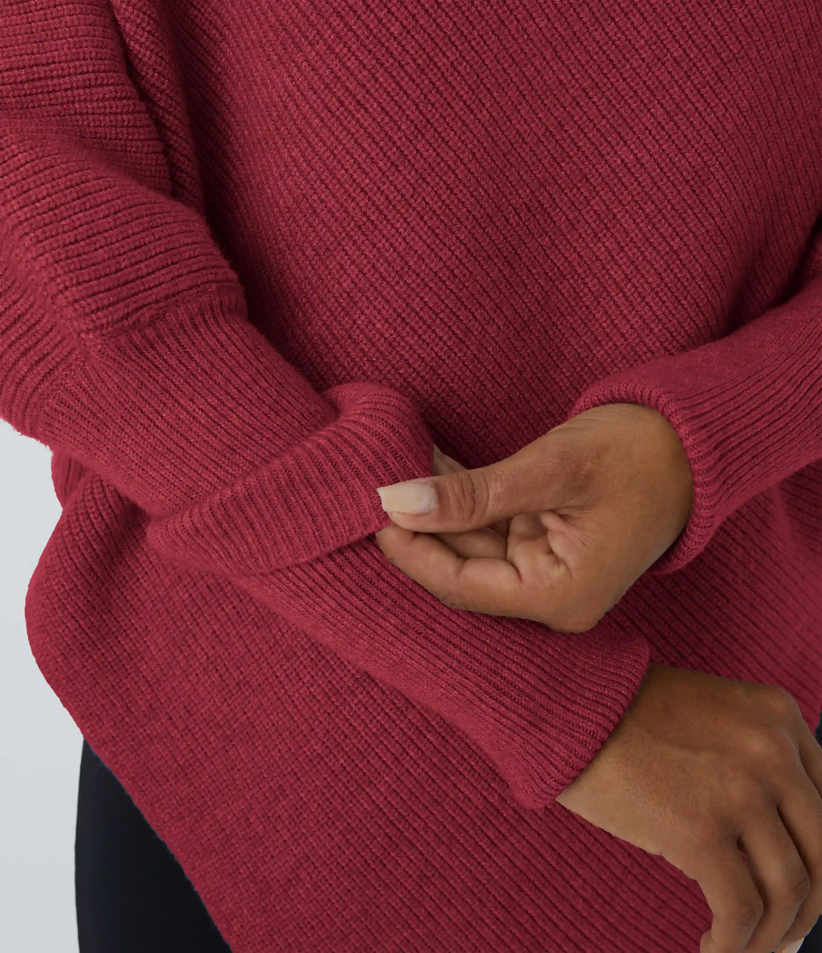 High Neck Long Sleeve Asymmetric Hem Work Sweater