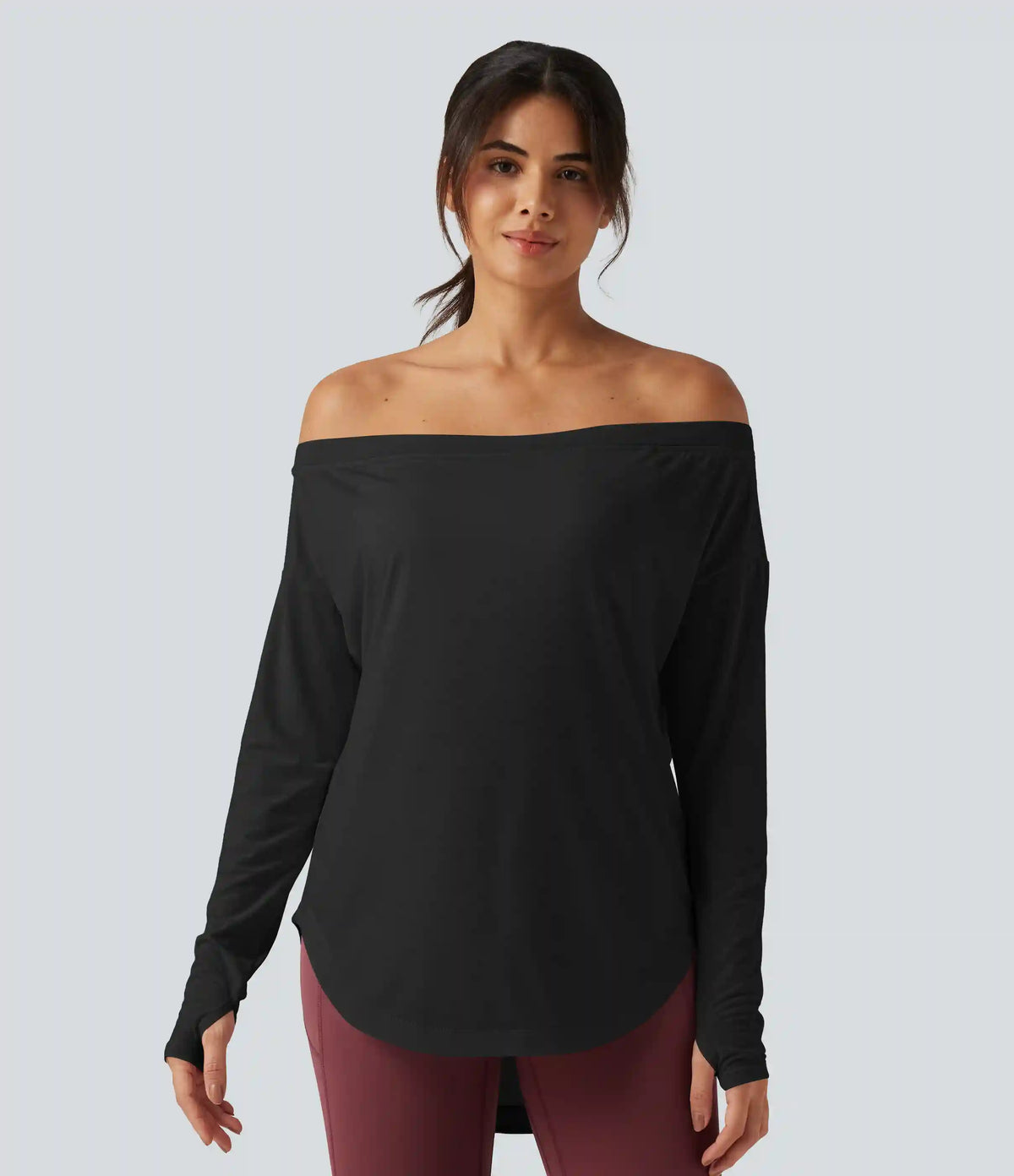 Off Shoulder Long Sleeve Build-in Bra Quick Dry Yoga Sports Tops