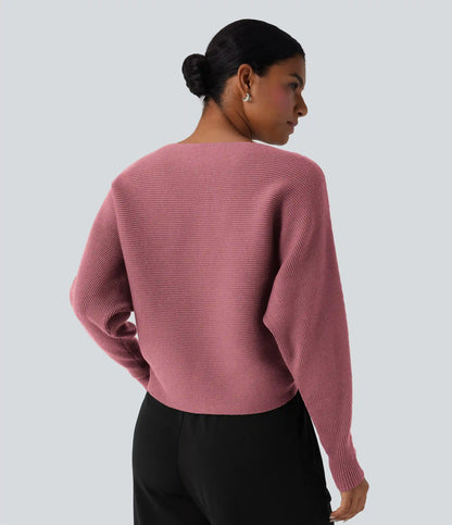 Boat Neck Batwing Sleeve Casual Sweater