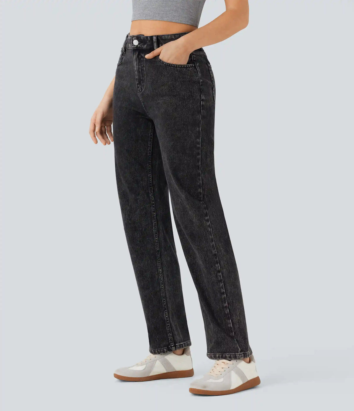 Halara Flex™ High Waisted Zipper Pockets Straight Leg Casual Jeans