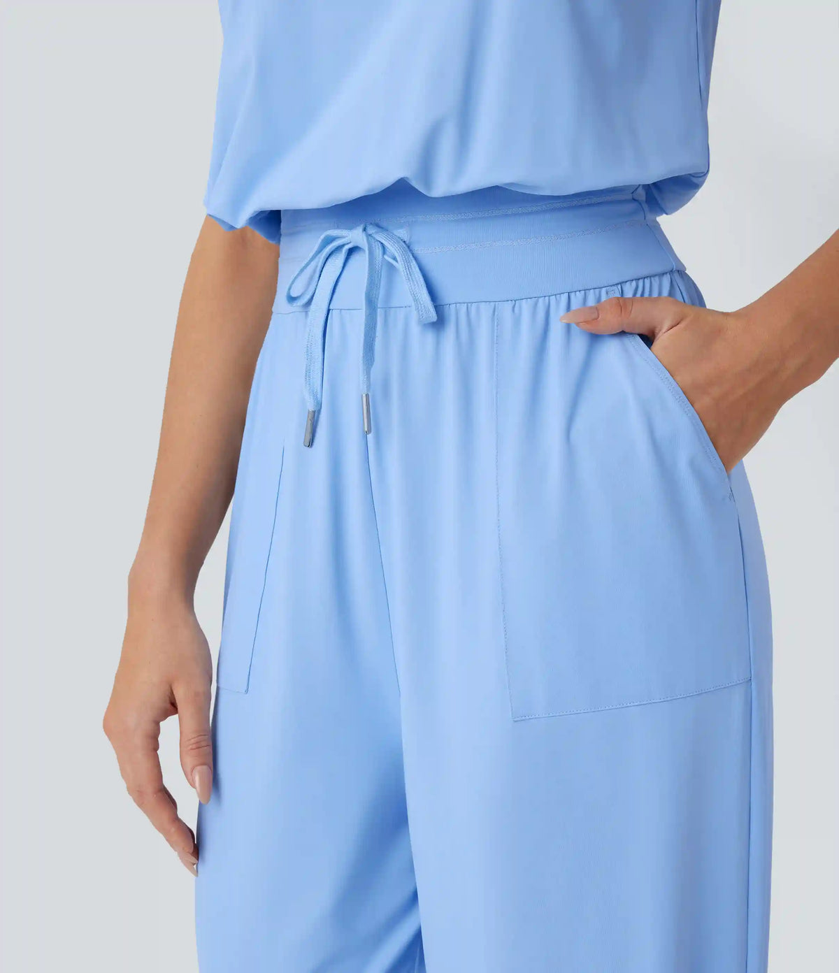 Sleeveless Cut Out Drawstring Pocket InstantCool Yoga Jumpsuit-UPF50+