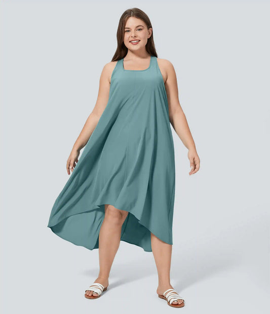 Breezeful™ RacerPocket High Low Flowy Midi Quick Dry Casual Plus Size Dress