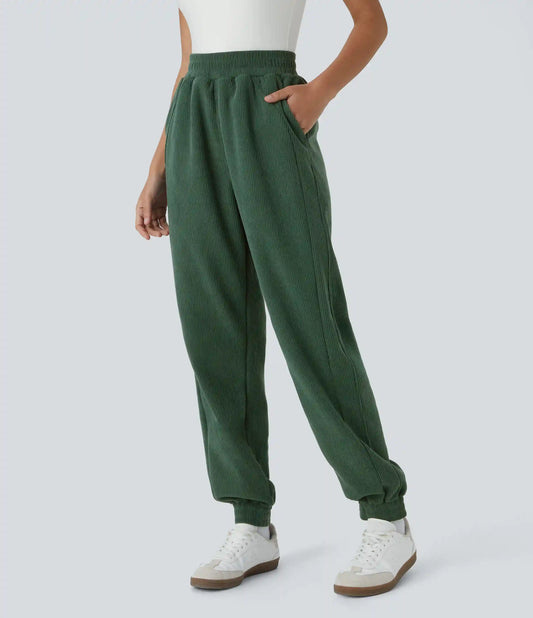 High Waisted Pocket Corduroy Casual Joggers
