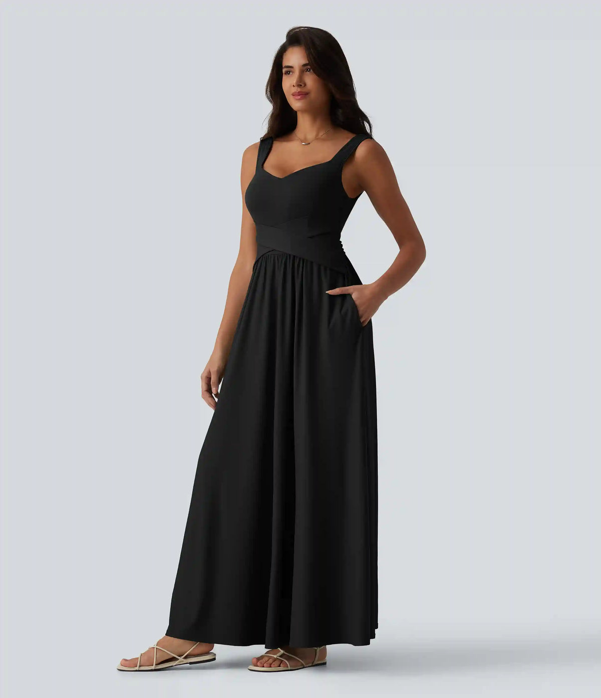Built-in Bra Flowy Maxi Casual Dress with Pockets DD-F