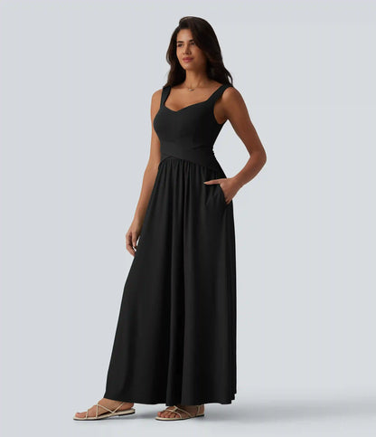 Built-in Bra Flowy Maxi Casual Dress with Pockets DD-F