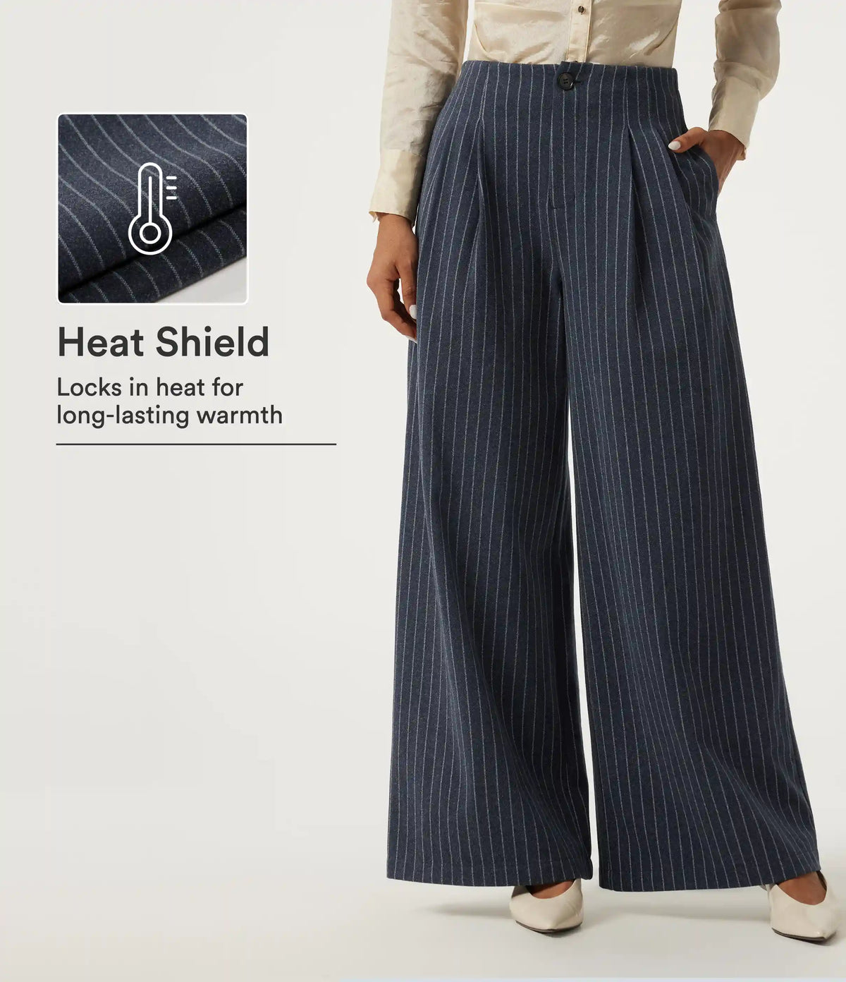 High Waisted Wide Leg Stripe Fleece Work Pants with Pockets