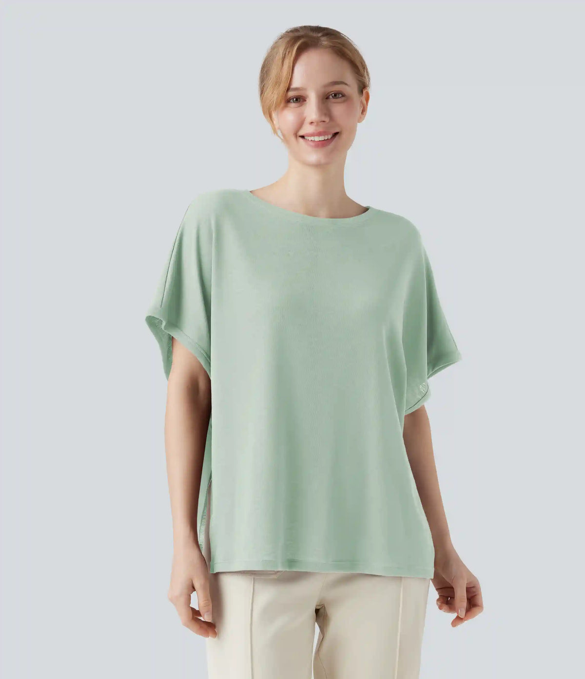 Round Neck Batwing Sleeve Relaxed Casual T-Shirt