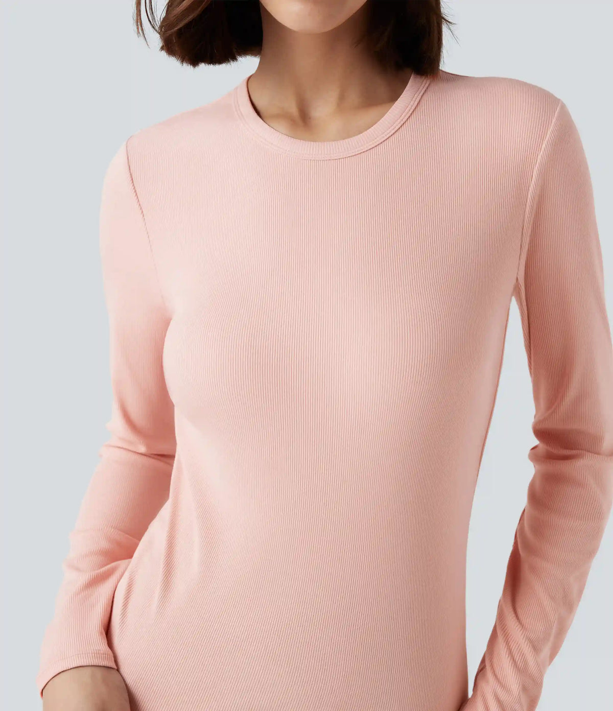 Ribbed Knit Round Neck Long Sleeve Casual Top