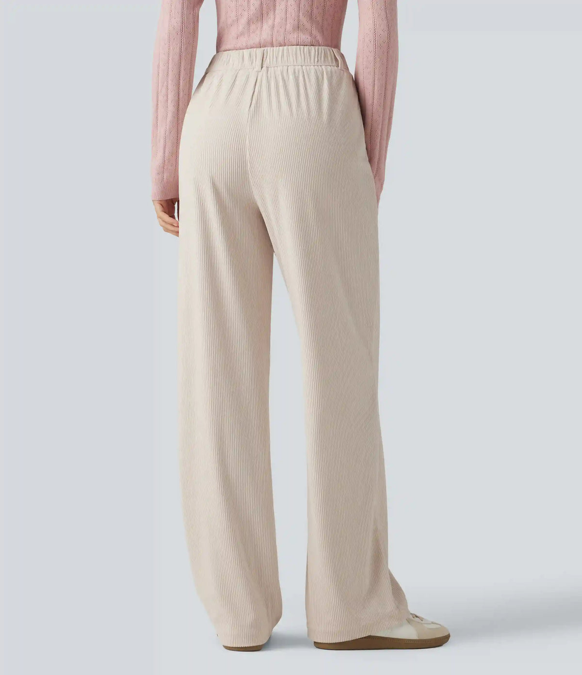 Mid Rise Straight Leg Corduroy Casual Pants with Pockets