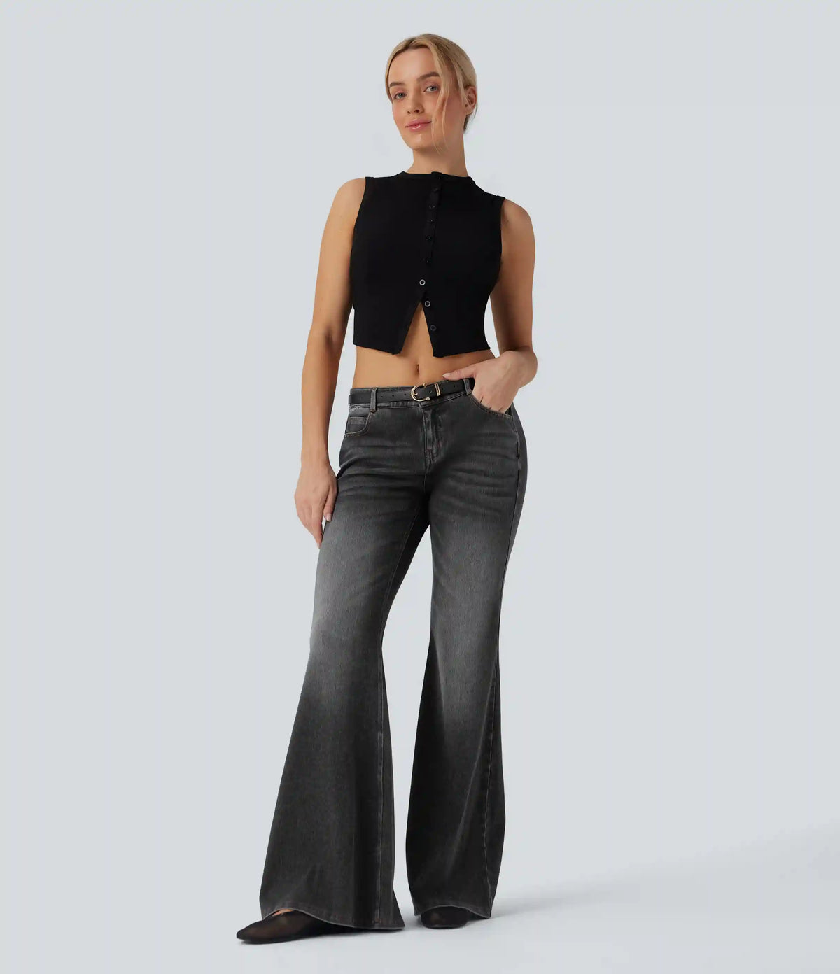 Halara Flex™ Low Rise Flare Washed Casual Jeans with Pockets